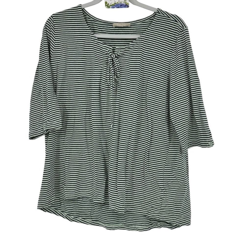 Joan Vass Studio Green & Black Striped Top Size 1X